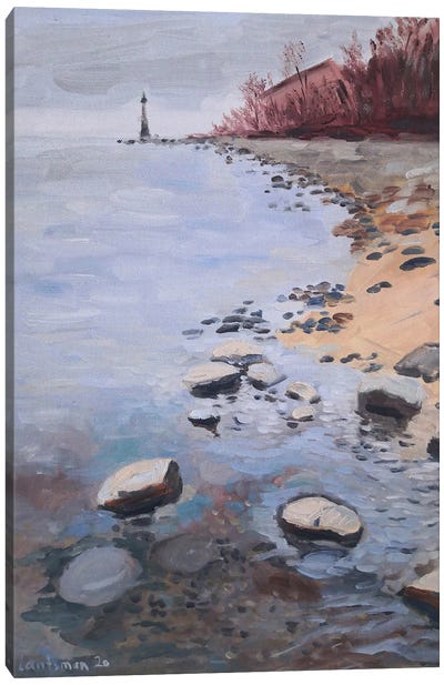 River Lighthouse Landscape Canvas Art Print - Contemporary Coastal