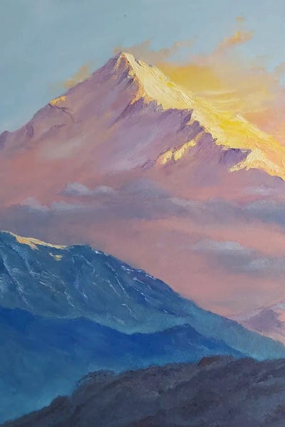 Jane Lantsman: Sunrise In The Snowy Mountain Landscape by Jane Lantsman