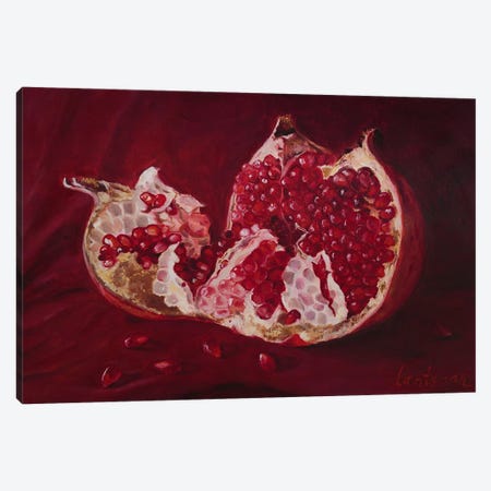 Ripe Pomegranate With Seeds Still Life In Red Colors Canvas Print #LNX65} by Jane Lantsman Canvas Art