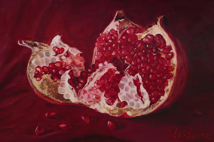 Ripe Pomegranate With Seeds Still Life In Red Colors