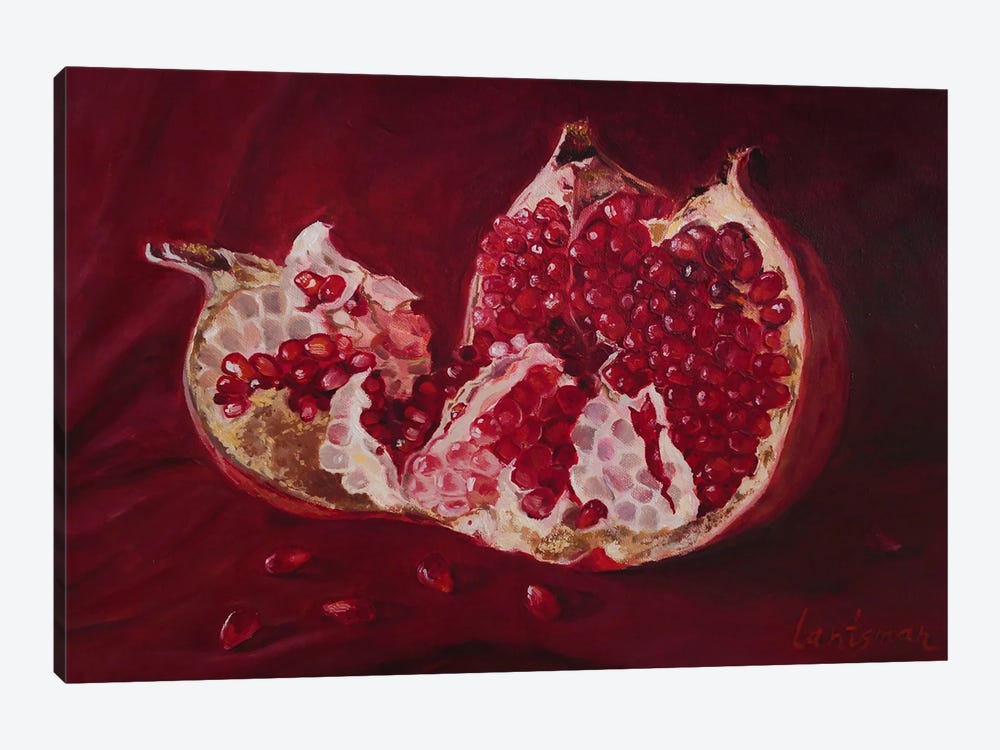 Ripe Pomegranate With Seeds Still Life In Red Colors by Jane Lantsman 1-piece Canvas Wall Art