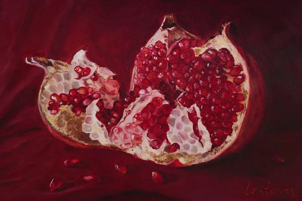 Similar To Georgia O'Keeffe: Ripe Pomegranate With Seeds Still Life In Red Colors by Jane Lantsman