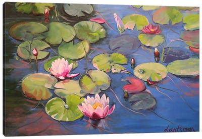Waterlily Pond With Lotus Flowers Canvas Art Print - Water Lilies Collection