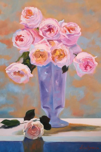 Pink Delicate Roses In A Vase Still Life by Jane Lantsman canvas print