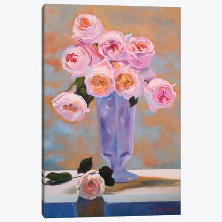 Pink Delicate Roses In A Vase Still Life Canvas Print #LNX69} by Jane Lantsman Canvas Print