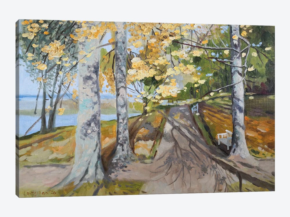 Gold Autumn In The Park Landscape by Jane Lantsman 1-piece Canvas Wall Art