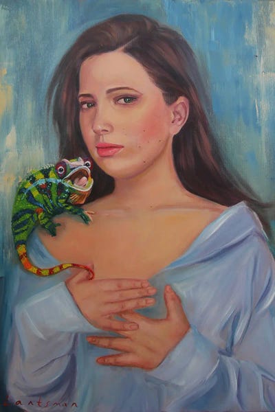 My Inner Self. Girl With Iguana Portrait by Jane Lantsman framed canvas print