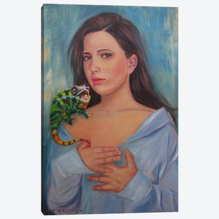 My Inner Self. Girl With Iguana Portrait Canvas Print #LNX8} by Jane Lantsman Canvas Artwork