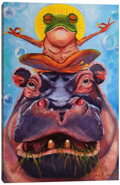 The Body And The Soul. Hippo And His Dude Canvas Art Print - Frog Art