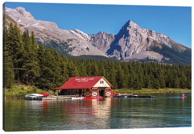 Maligne Lake Boat House, Jasper, Canada Canvas Art Print - Sergio Lanza