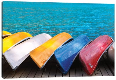 Canoes By Moraine Canvas Art Print - Canoe Art
