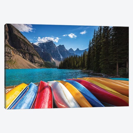 Canoes By The Lake Canvas Print #LNZ98} by Sergio Lanza Canvas Artwork
