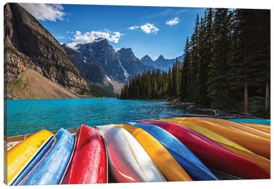 Canoes By The Lake Canvas Art Print