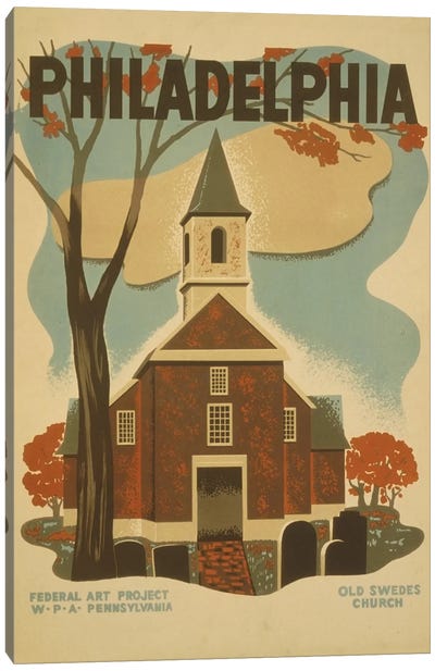 Philadelphia - Old Swedes Church Canvas Art Print - Philadelphia Travel Posters
