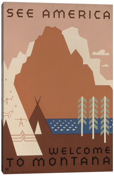 Welcome To Montana I Canvas Art Print - Vintage Travel Posters