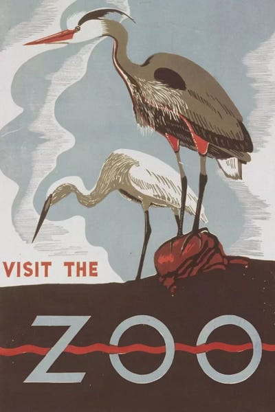 Vintage Travel Posters: Visit The Zoo (Herons) by Library of Congress