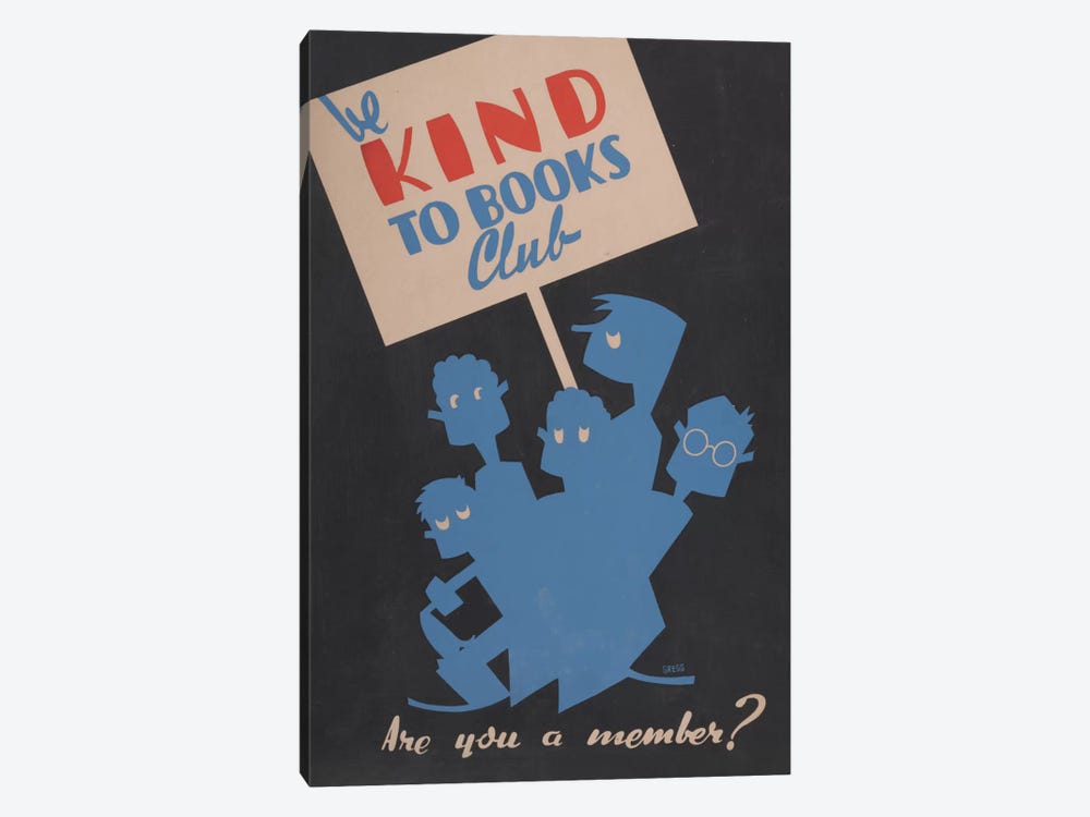 Be Kind To Books Club, Are You A Member? by Library of Congress 1-piece Canvas Art Print