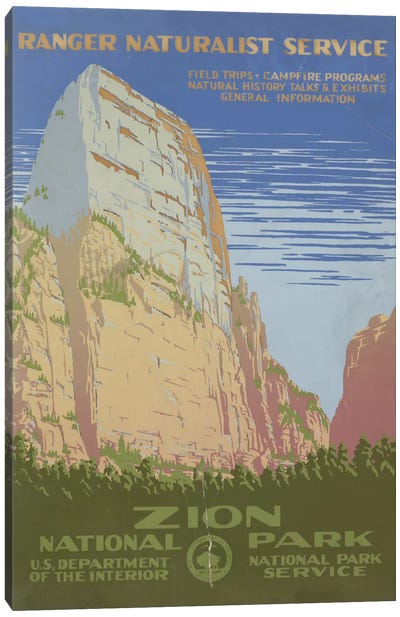 Zion National Park (Ranger Naturalist Service) Canvas Art Print - Scenic & Nature Typography