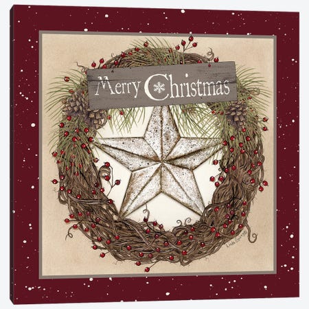 Christmas Barn Star Wreath Canvas Print #LOD127} by Lori Deiter Canvas Artwork