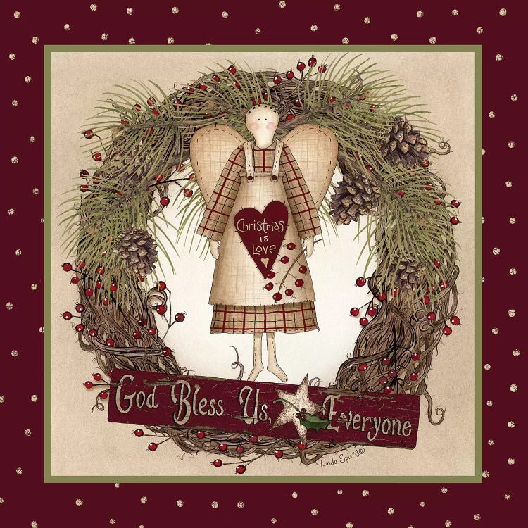 Folk Angel Christmas Wreath by Lori Deiter wall art