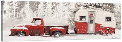 Christmas Camper with Bike Canvas Art Print