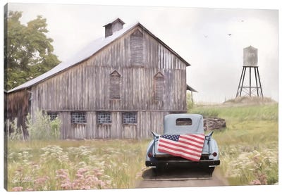 Flag on Tailgate Canvas Art Print - Barns