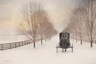 Snowy Amish Lane by Lori Deiter metal wall art