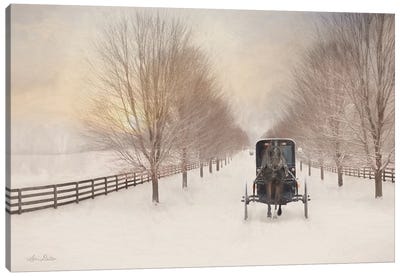 Snowy Amish Lane Canvas Art Print - Carriages & Wagons
