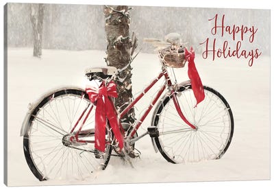 Happy Holidays Snowy Bike  Canvas Art Print - Lori Deiter