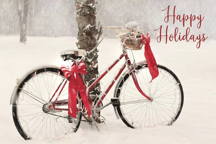 Happy Holidays Snowy Bike  by Lori Deiter wall art