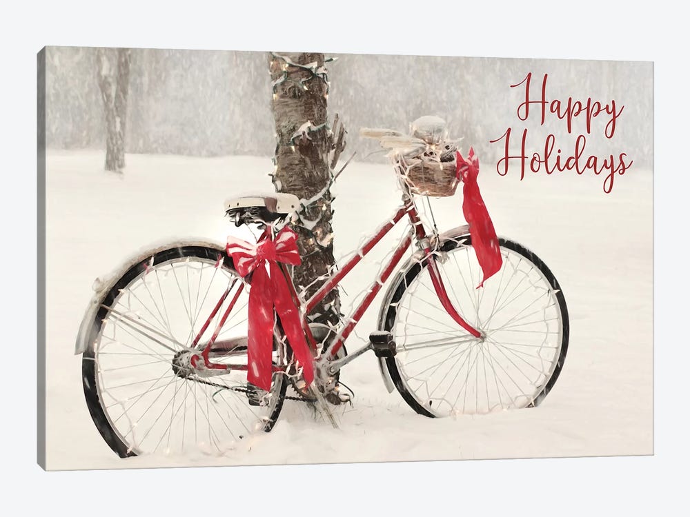 Happy Holidays Snowy Bike  by Lori Deiter 1-piece Canvas Artwork