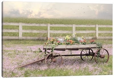 Country Flower Wagon Canvas Art Print - Carriages & Wagons