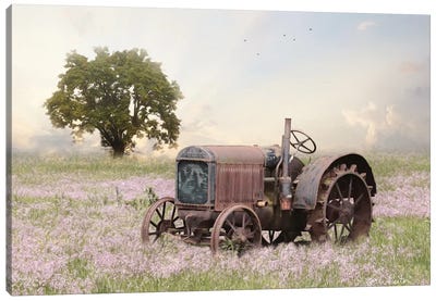 Tractor At Sunset Canvas Art Print - Farm Art