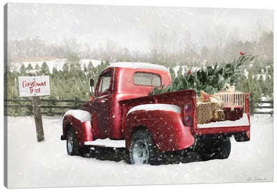 Winter Stop Canvas Art Print - Christmas Trees & Wreath Art