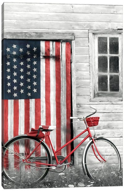 Patriotic Bicycle Canvas Art Print - Barns