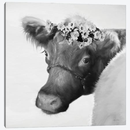 Brown Cow With Flowers Canvas Print #LOD363} by Lori Deiter Art Print