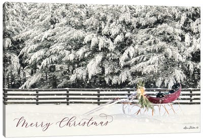 Merry Christmas Sleigh Canvas Art Print - Farmhouse Christmas Décor