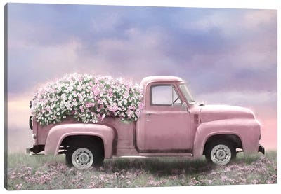 Pink Floral Truck Canvas Art Print - Trucks