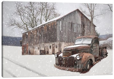 Rustic Winter Charm Canvas Art Print - Country Scenic Photography