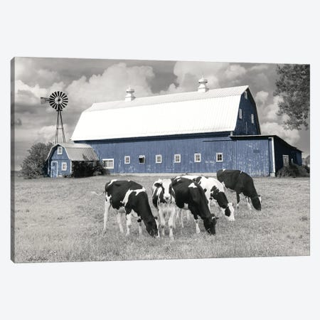 Blue Barn With Cows Canvas Print #LOD563} by Lori Deiter Art Print