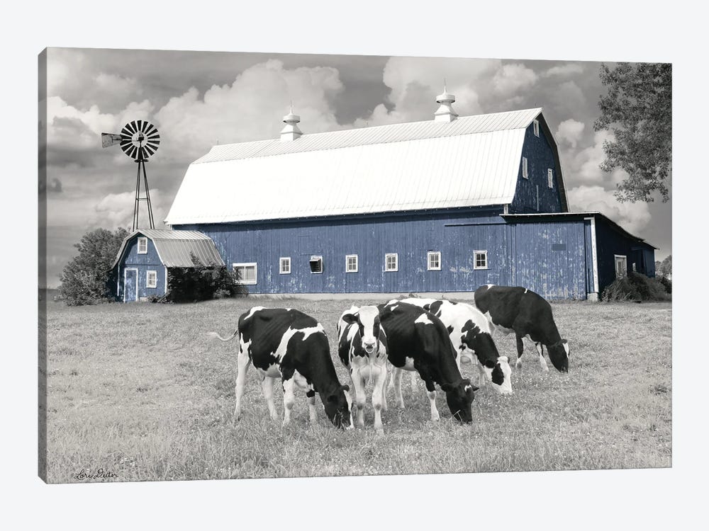 Blue Barn With Cows by Lori Deiter 1-piece Canvas Print