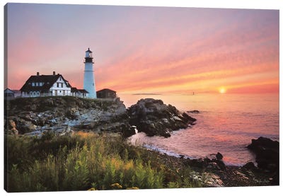 Sunrise At Portland Head Canvas Art Print - Lighthouse Art