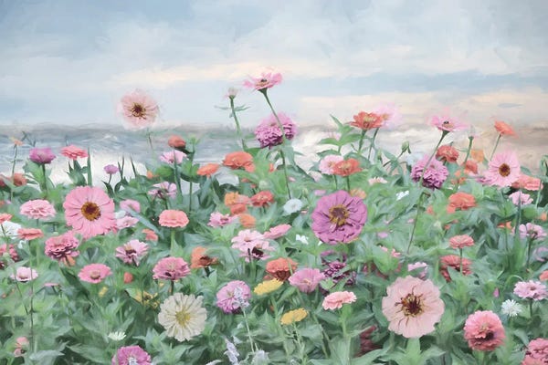 Lori Deiter: Seaside Zinnias II by Lori Deiter