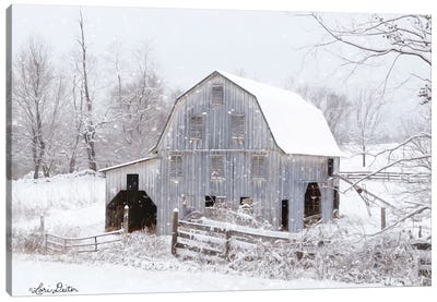 Blue Tinted Barn Canvas Art Print - Rustic Winter