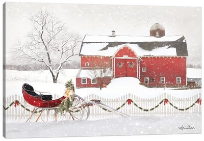 Christmas Barn with Sleigh Canvas Art Print - Large Christmas Art