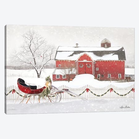Christmas Barn with Sleigh Canvas Print #LOD82} by Lori Deiter Canvas Artwork