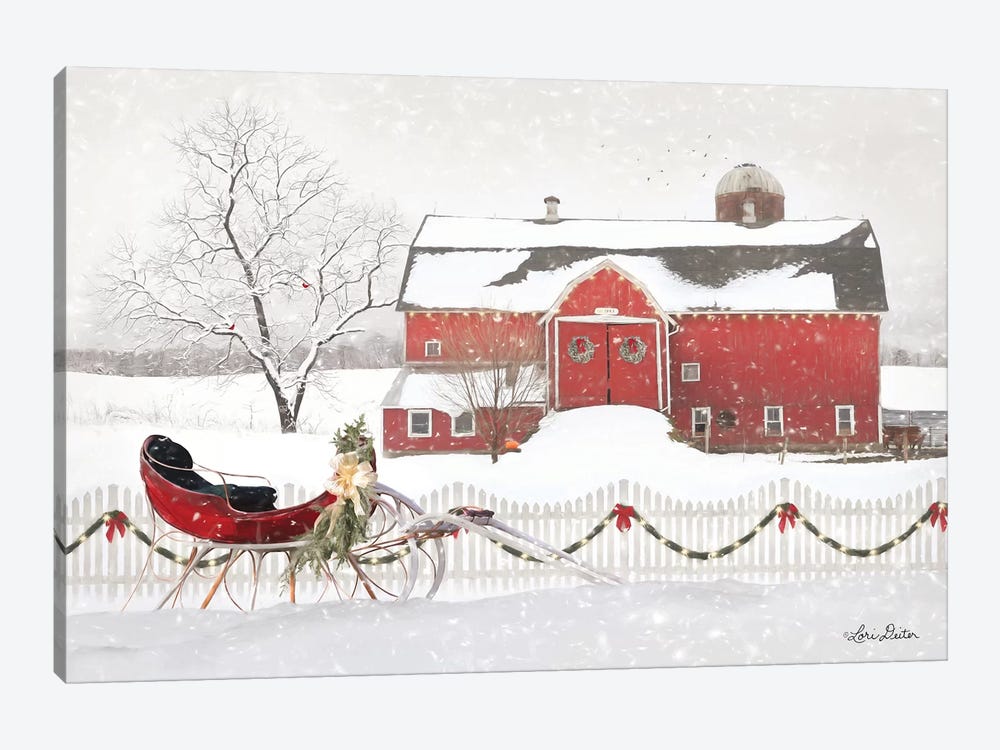 Christmas Barn with Sleigh by Lori Deiter 1-piece Canvas Artwork