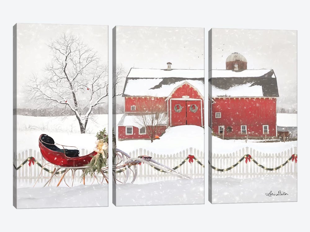 Christmas Barn with Sleigh by Lori Deiter 3-piece Canvas Art