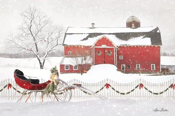 Snow: Christmas Barn with Sleigh by Lori Deiter