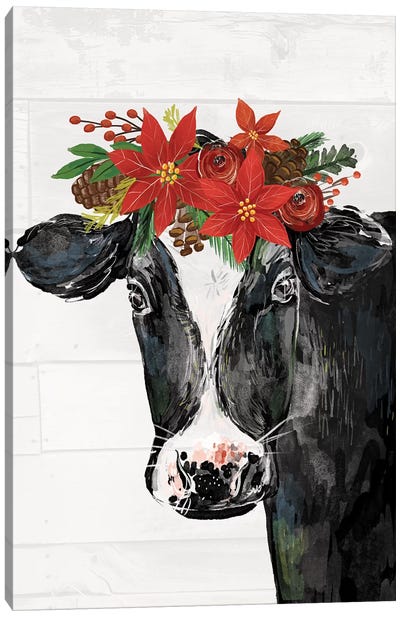 Country Christmas III Canvas Art Print - Christmas Cow Art
